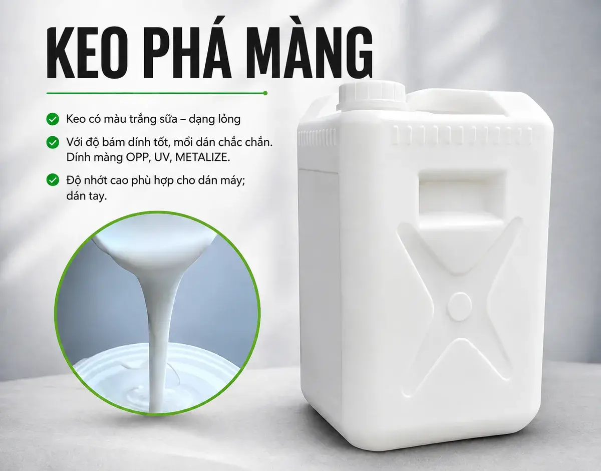 Can nhựa trắng đựng keo phá màng gốc nước, keo trắng sữa dán bề mặt OPP, UV, metalize